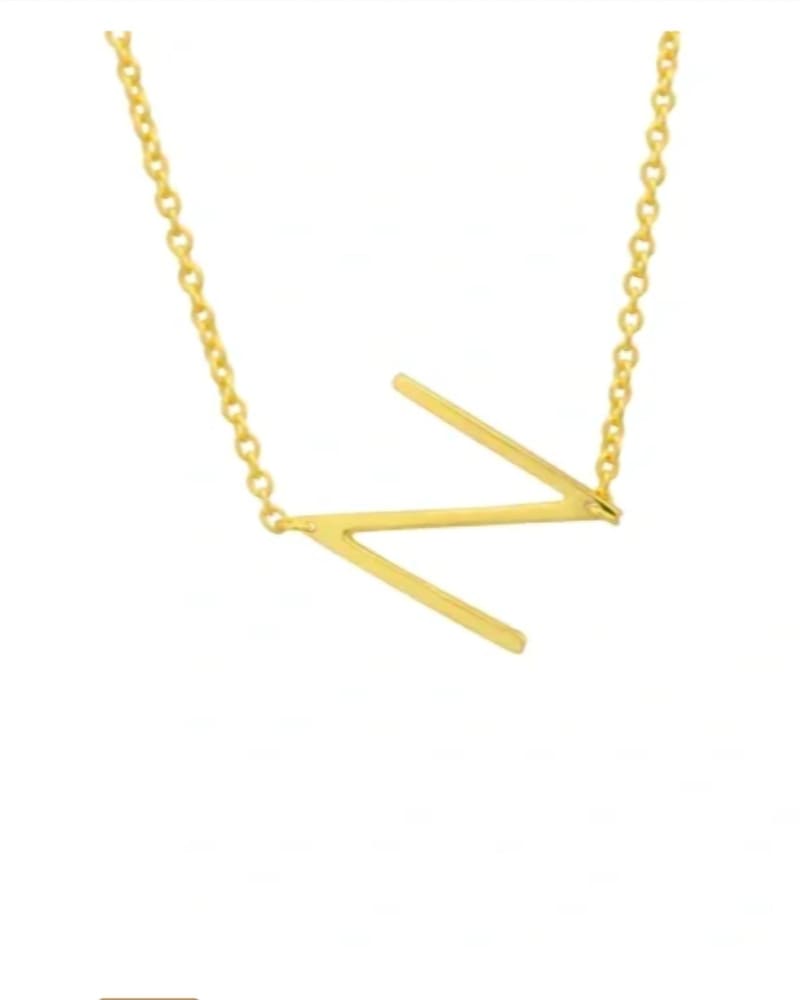 Front of a size O/S Sideways Initial Necklace N in Gold in Gold by U.S. Jewelry House. | dia_product_style_image_id:330825